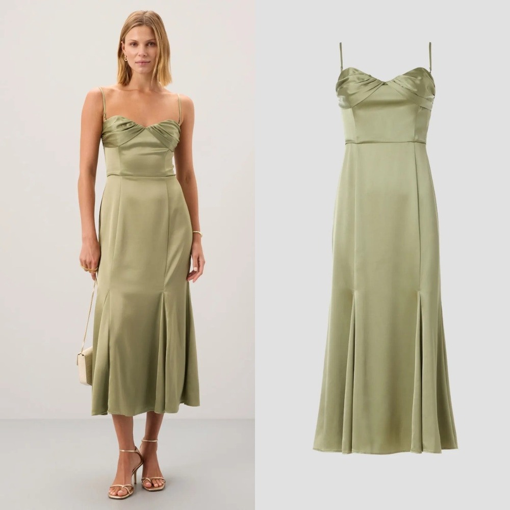 Reformation | NWT Hensley Satin Midi Dress in Artichoke Green Size 2